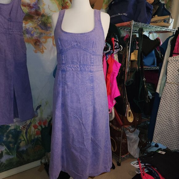 NWT Pink Washed Denim Corset Bust Midi Dress - Picture 1 of 9